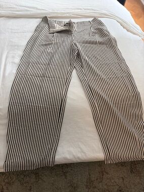 Mango Black & Cream Vertical Stripe Wide-Leg Pants